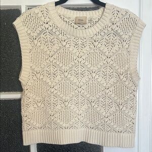🐑 Cropped Pointelle Knit Cream Crocheted Sleeveles Sweater Vest Tank Elie Tahari
